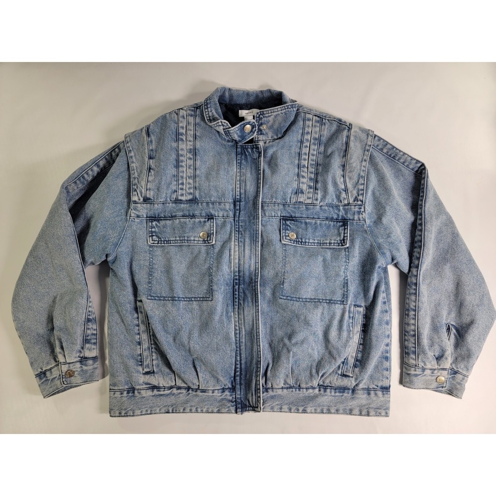 Forever 21 Insulated Denim Jacket Men's Large Blue Jean Trucker Distressed EUC